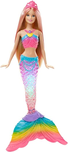 a barbie doll with pink hair and mermaid tail