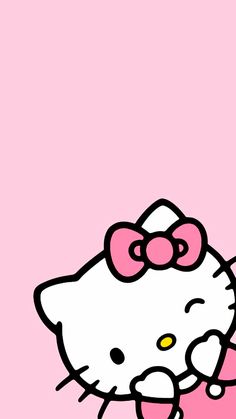 the hello kitty wallpaper is pink and has an image of a cat on it