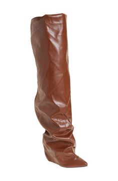 A pointed toe and spiked heel subtly detail this striking over-the-knee boot with a partial side-zip closure and foldover shaft. 4" heel 25" shaft; 19 1/2" calf circumference Synthetic upper, lining and sole Imported Brown Fits, Leggings And Socks, Concert Looks, Knee Boot, Girls Accessories, Over The Knee Boots, Boot Shoes Women, Hair Tools, Eyewear Sunglasses