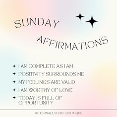 the words sunday affirmations are written in black on a white and pink background