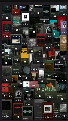 a collage of various music album covers in different colors and sizes, all with the same