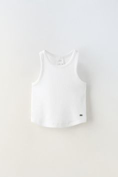 RIB RACERBACK TOP - White | ZARA United States Casual White Racerback Top, White Racerback Tank Top, Casual Style, Basic Vest Top With Tank Straps, Casual White Racerback Vest, White Racerback Trendy Tops, White Trendy Racerback Tops, Trendy White Racerback Top, Chic White Racerback Tank Top, Basic Tank Vest For Spring