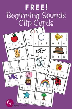 free beginning sounds clip cards for kids to practice their handwriting and number recognition with pictures