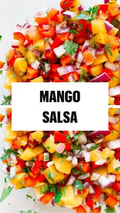 mango salsa with the words mango salsa above it