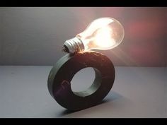 a small light bulb sitting on top of a wooden object with a metal ring around it