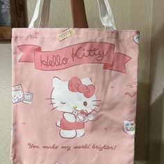 Brand New Adorable Pink Hello Kitty Tote Bag Cute Rectangular Canvas Bags, Cute Cat Design Rectangular Shoulder Bag, Hello Kitty Print School Bag, Rectangular, Cute Hello Kitty Print School Shoulder Bag, Hello Kitty Print School Bag, School Bag With Hello Kitty Print, Cute Shoulder Bag With Cat Design, School Bags With Hello Kitty Print, Rectangular Shape, Pink Hello Kitty Print Bag For Gift