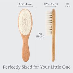 CREATE A GENTLE HAIR-CARE ROUTINE: Our natural goat hair bristle brush glides through baby’s hair while protecting his delicate soft spot. Smooth your little one’s hair without pulling or damaging strands. PREVENT AND REMOVE CRADLE CAP: Our soft baby hair brush gently massages baby’s scalp to remove flakes and evenly redistribute natural oils through the hair. USE FOR A HEALTHY SCALP & HAIR: Daily brushing keeps the scalp healthy and promotes hair growth by stimulating blood circulation and redu Toddler Cradle Cap, Brush And Comb Set, Baby Hair Brush, Baby Gift Registry, Brush And Comb, Baby Grooming, Scalp Brushing, Cradle Cap, Hair Brush Set