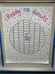 a sign that reads ready for donuts with sprinkles on the bottom