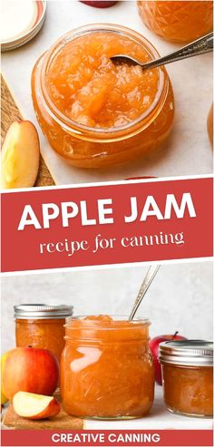 Embrace the fall apple season with our easy apple jam recipe made with 3 ingredients. This homemade apple jam offers rich flavors without the need for pectin. Dive into the world of apple canning recipes and preserve the taste of freshly harvested apples this fall for year-round delights. Start canning apples today! Find more Canning Apples & Apple Canning Recipes at Creative Canning. Canned Apple Jam, Apple Freezing Recipes, Apple Preserves Recipe Canning, Apple Jam Canning Recipes, Apple Jam Recipe Canning With Pectin, Apple Preserves Canning, Easy Preserves Recipe, Canning Apple Jam, Recipes For Canning Apples