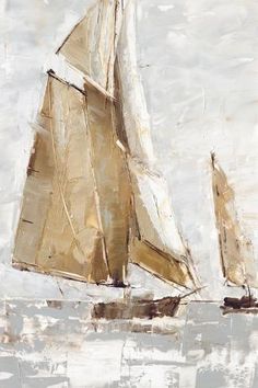 a painting of two sailboats in the water