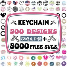 a tv screen with the words keychain 500 designs svg and png