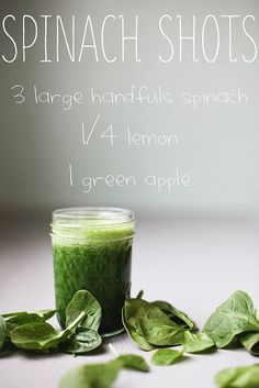 spinach shots in a jar with green apples