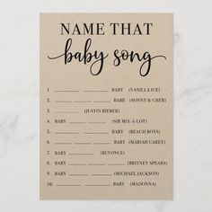 a baby shower game is shown with the words name that baby song written on it