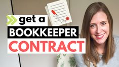 a woman holding a pen and paper with the words get a bookkeeper contact