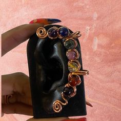 Chakra ear cuff Copper ear cuff Crystal ear cuff Chakra | Etsy Jewelry Book, Rainbow Hematite, Crystal Ear Cuff, Dope Jewelry Accessories, Bead Creations, Earthy Jewelry, Indie Jewelry, Wrap Earrings, Stay Grounded