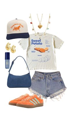 2024 Summer Style Trends, Orange Shoes Outfit Ideas, Blue And Orange Aesthetic Outfit, Blue And Orange Outfit Aesthetic, Orange Fits Aesthetic, Orange Top Outfit Aesthetic, Outfit With Orange Shoes, Aesthetic Orange Outfits, Orange Outfits Aesthetic