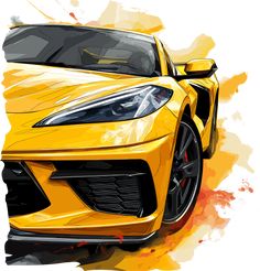 a yellow sports car painted with watercolors