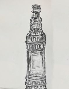 a drawing of a glass bottle on a table