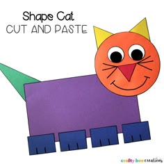 a paper cut out of a cat with the words shape cut and paste on it