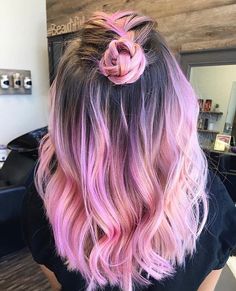 Brown Roots Pink Hair, Pastel Pink And Black Hair, Brown And Light Pink Hair, Pink Bayalage Hair, Pink Lowlights In Brown Hair, Pink Hair Tips, Cotton Candy Pink Hair, Pink Balayage, Knotty Hair