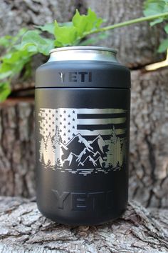 a black yeti can with an american flag on it