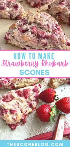 strawberry rhubarb scones with text overlay