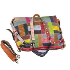 Multi Color Leather Patchwork Shoulder Bag vendor-unknown Handbags Multicolor Patchwork Tote Satchel, Square Patchwork Satchel For Daily Use, Leather Patchwork Tote Shoulder Bag, Multicolor Leather Patchwork Shoulder Bag, Multicolor Patchwork Satchel Shoulder Bag, Multicolor Patchwork Satchel For Daily Use, Multicolor Patchwork Satchel Bag, Everyday Multicolor Patchwork Bags, Daily Use Multicolor Patchwork Satchel