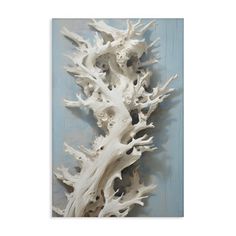 a white piece of driftwood on a blue background