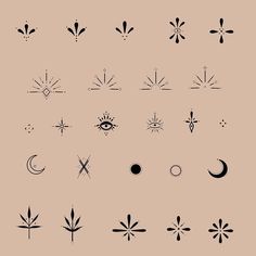 an image of different types of symbols on a beige background with black lines and dots