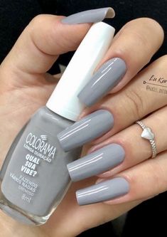 Light Gray Nails, Gray Nail, Grey Acrylic Nails, Grey Nail, Nail Paint Shades, Grey Nail Designs, French Acrylic Nails, Short Acrylic Nails Designs