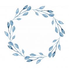 watercolor blue leaves arranged in a circle