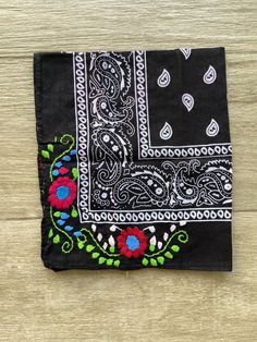 Mexican bandana Are you having a fiesta? Make sure to steal the show with this beautiful embroidered bandana. Wear it around your neck or hair. Perfect for those days at the beach. Each one is unique, if you want to see the ones in stock, please send us a message before placing your order 100% cotton. Size: 19 x 19 inches approx Care: cold water wash, hang to dry Hand embroidered in Mexico Please notice that the bandana is made in China, but all the embroidery is hand embroidered in Mexico by ta Summer Cotton Patterned Bandana, One Size Bandana With Bandana Print For Beach, Summer Hippie Bandana, Hippie Style Summer Bandana, Multicolor Hippie Bandana, One Size, Bohemian Patterned Bandana With Paisley Print, Multicolor Hippie Bandana, Hippie Multicolor Bandana One Size, Hippie Multicolor Bandana