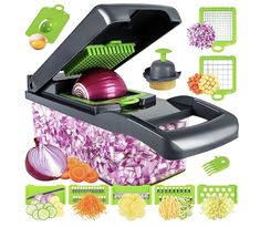 an onion slicer is shown with all the ingredients in it