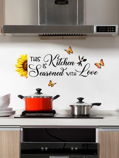 this kitchen is seasoned with love wall sticker on the stove top and oven hood