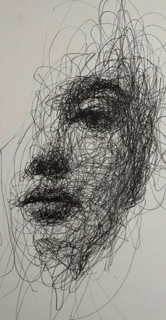 a drawing of a person's face with many lines on it