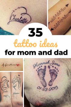 tattoos for mom and dad with the words, 25 tattoo ideas for mom and dad