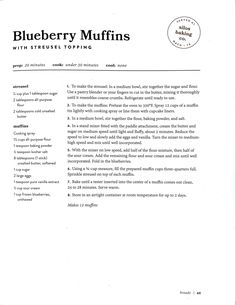 blueberry muffins recipe page with instructions