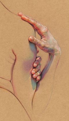 a pencil drawing of a hand reaching out to another hand with their fingers on top of each other