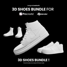 3D Shoes Bundle. Compatible files for Procreate and blender. 3 model in this obj file. 3x Shoes It's easy to change colors and add graphics and style to your own creation. If you need any information you can send me a message. 3d Printing Shoes, Blender 3d Fashion, 3d Shoes Modeling, Blender 3d Graphic Design, 3d Procreate, Blender 3d Beginner, 3d Shoes, Shoes Model, Shoe Molding