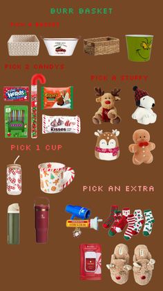 a poster with various items on it including candy, candies and other holiday treats