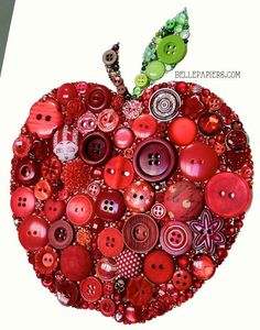 an apple made out of buttons and other things