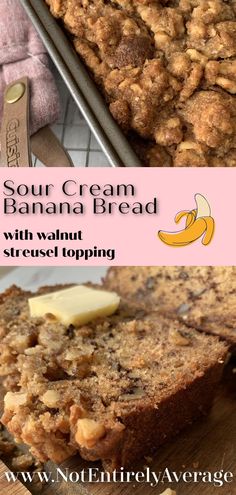 banana bread with walnut streusel topping on top