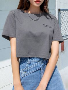 Loose Crop Top Outfits, Baggy Crop Top, Loose Crop Top, Crop Top Outfits, Round Neck Tees, Women T Shirts, Casual Style Outfits, Kids Sleepwear