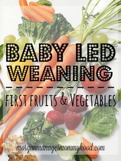 baby led weaning first fruits and vegetables with the words, baby led weaning