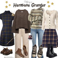 #lookbooks #lookbookaccount #hermionegranger Hermione Granger Shoes, Emma Inspired Outfits, Hermione Granger Outfit Ideas, Harry Potter Characters Outfits, Hermoine Granger Outfits Style, What To Wear To Universal Studios Outfit Ideas Harry Potter, Hermione Granger Style Outfits, Harry Potter Outfit Inspiration, Harry Potter Fashion Aesthetic