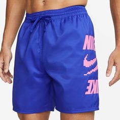 New With Tags. Never Worn. Nike Men's Hybrid 7" Logo Volley Hybrid Swim Trunks / Shorts - Blue With Pink Nike Logo Swoosh Color: Blue / Pink Sizes: 1 - L (Large) 1 - Xxl (Extra Extra Large) Sold Out Online! Benefits Can Be Worn As Shorts Or Swim Trunks Stretch Waistband With Internal Drawcord Creates A Comfortable Fit. Built-In Breathable Mesh Brief Enhances Comfort And Support. Back Patch Pocket With Grommet Helps With Water Drainage. Product Details Body: 100% Polyester. Lining: 50% Polyester/ Casual Nike Bottoms For Poolside, Nike Beachwear Shorts For Swimming, Nike Sporty Bottoms For Poolside, Pink Short Swim Trunks For Sports, Nike Swim Trunks With Built-in Shorts For Beach, Nike Moisture-wicking Shorts For Swimming, Nike Bottoms For Poolside And Beach Season, Blue Sports Bottoms For Beach Season, Nike Athleisure Athletic Shorts For Beach