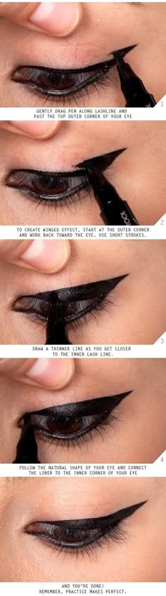 17 Great Eyeliner Hacks | DIY Tutorials For A Dramatic Makeup Look With Easy Tips & Tricks Every Girl Should Know By Makeup Tutorials  http://makeuptutorials.com/makeup-tutorials-17-great-eyeliner-hacks/ https://www.pinterest.com/pin/447826756671715973/ How To Do Winged Eyeliner, Liner Tutorial, Makeup Hacks Tutorials