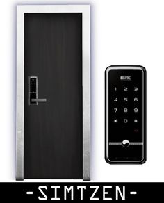 the door is open and there is a remote control next to it that says, simtzen