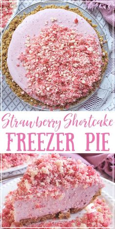 strawberry shortcake freezer pie on a plate