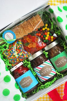 an ice cream gift box filled with lots of candy